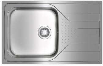 TEKA Fregadero Encastrado 1 Cubeta con Escurridor, Acero Inoxidable, Profundidad 175mm, Mueble 50cm, Desagüe Manual con Canasta y Sifón, Universe 50 T-XP 1C 1E Max