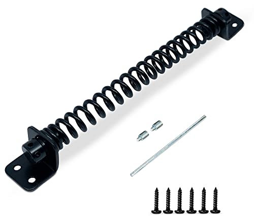Gate Spring Closure for Wooden Gate | 8” Adjustable Metal Spring Automatic Door Closer with Black Powder Coating, Ideal for Outdoor Usage Door Closer Spring Fittings Included