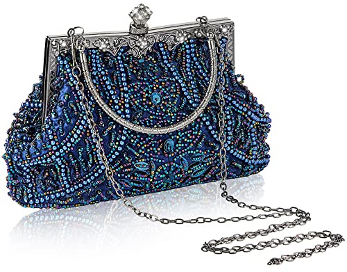 Amylove 1920er Jahre Accessoires für Frauen Vintage Perlen Clutch Abendtasche formelle Strass Flapper Geldbörse für Hochzeit Party Geschenk, Dunkelblau, 23 x 13.5 x 7.5 cm (9.06 x 5.31 x 2.95 inches)