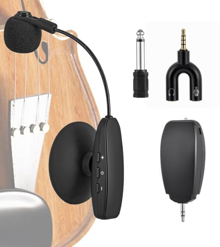 PASIVOLE 2.4G Kabelloses Musikinstrumenten Mikrofon mit Saugnapf, Wireless Empfänger und Sender für Gitarre, Violine, Banjo und mehr