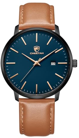 CHEETAH Orologi Minimalisti da Uomo, Orologio Analogico al Quarzo Impermeabile Fino a 3 ATM con Cinturino in Pelle, Orologio Sportivo Alla Moda con Data per Adolescenti