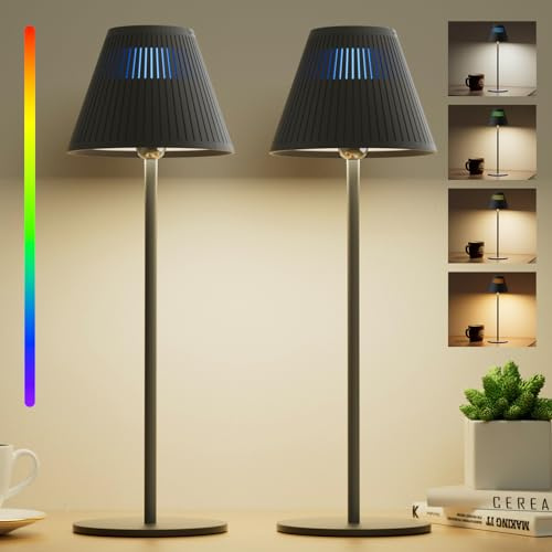 Honeywell LED Dimmbare Akku Tischlampe buntes RGB Licht HWT-M1 Sunturalux 5200mAh Kabellose Tischleuchte Wiederaufladbar (Schwarz-5500K, 2 Stück)