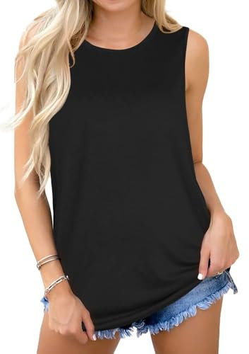 Tank Tops für Damen Sommer Ärmellose T Shirts lässig Lose Tunika Blusen Weste Tees(Schwarz,L)