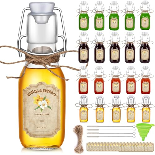 20Pcs 4 oz Vanilla Extract Bottles Flip Top Glass Bottles Swing Top Clear Square Glass Bottle for Vanilla Extract Homemade Flip Top Glass Beer Bottle for Home Vanilla Brew Oil Beer Tea Supply