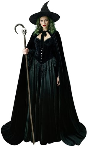 keland Disfraz de bruja malvada para mujer, sombrero de bruja con capa para adultos, para Halloween, cosplay (negro)