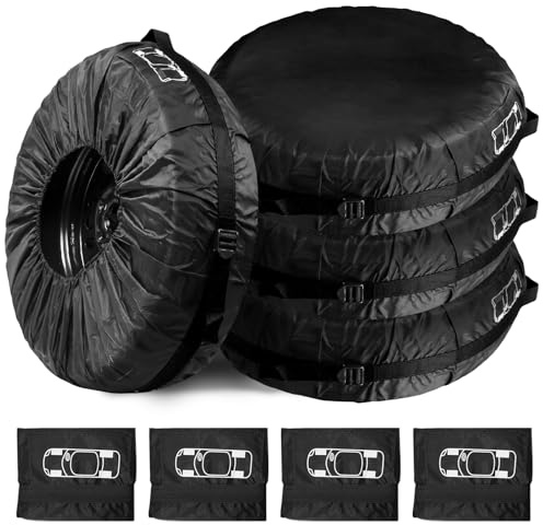 GOEDCH Ensemble de sacs à pneus : lot de 4 housses de protection pour pneus de 19-23 pouces, housses de pneu de voiture imperméables à la poussière, housses de pneu de voiture noires avec poignée de