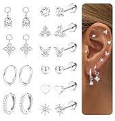 CASSIECA 10 Pares Pendientes Mujer Acero Quirurgico Piercing Oreja Pendientes Aro Plata Piercing Tragus Helix Cartílago Múltiples Piercings Hipoalergenicos para Mujer Hombre