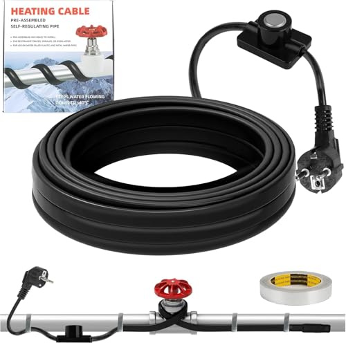 XDOVET Heizkabel für Wasserleitungen 25W/M, 1M Heizkabel mit Thermostat, Rohrbegleitheizung, Frostschutz Begleitheizung Wasserleitung aus Metall und Kunststoff 230V