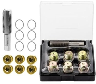 Gettimore Kit di riparazione filettatura rubinetto scarico olio, 13 pezzi, M13-M20 x 1,5 mm, per blocco motore con rubinetti in acciaio inossidabile e scatola di immagazzinaggio