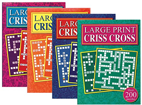 WF Graham Large Print Criss Cross Puzzle Books for Adults and Teens - Pack of 4 Crossword Activity Book Set with over 200 Puzzles Each