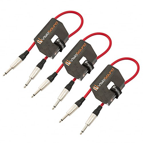 VisioSound 3 x Guitar Lead 6.35mm Mono Jack to Jack/Instrument Cable / 3 Colours / 3 Pack 0.5m Red