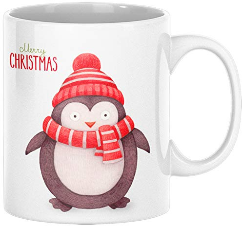 ArtUp.de Weihnachtstasse Pinguin - Tasse Kaffeebecher zu Weihnachten - Kaffeetasse Teetasse aus Keramik in Weiß - ca. 330 ml spülmaschinengeeignet - in Handarbeit in Deutschland Bedruckt