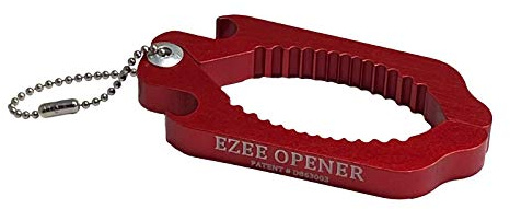 Ezee Opener - (Red) Aluminum Keychain Multi use opener - perfect for arthritis and weak hands - opens to 2 1/2 dia.