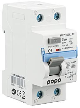 POPP® Electric Interruptor diferencial industrial TIPO AC corriente residual alterna 2 Polo 25A 30mA SERIE MSL8 (1P+N, 25A 30mA)