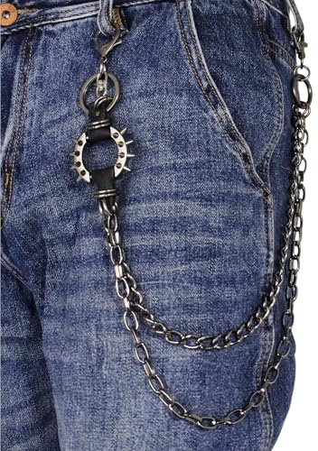 Layered Punk Pants Chain for Men Women, Gothic Hip Hop Jean Chain Wallet Chain Biker Trouser Chain with Spiked Accent - Goth Emo Fashion Keychain Accessories