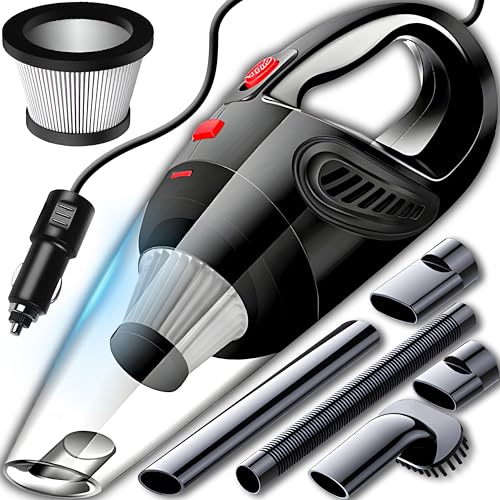 Retoo Aspirateur à Main 120W 12V, avec Filtre HEPA Réutilisable, Puissance d’Aspiration 4200 Pa, Accessoires Interchangeables, Câble de 4,8m, Design Compact et Silencieux