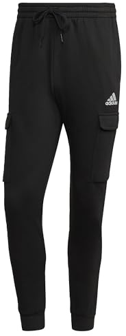 Adidas Uomo Essentials Fleece Regular Tapered Cargo Pants, Black/White, S