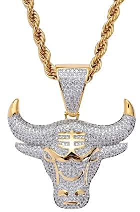 STANG Collar con Colgante de Cabeza de Toro con Diamantes de imitación a la Moda de Hip Hop para Hombre, Collar con Colgante de Cabeza de Toro del Zodiaco, Regalo de joyería