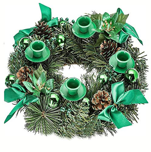 Adventskranz Künstlich Geschmückt 30cm, Weihnachtskranz Tisch Metall, Tischkranz Weihnachten Natur, Weihnachtsgesteck Modern, Tischdeko Kerzenständer, Weihnachtsdeko Innen Amerikanisch (Grün)