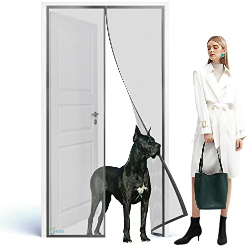 Magnet Fliegengitter Tür 65 x 195 cm Insektenschutz, Der Magnetvorhang Ideal für die Balkontür, Wohnzimmer, Kellertür, Terrassentür, Kinderleichte Klebemontage Ganz Ohne Bohren Grau