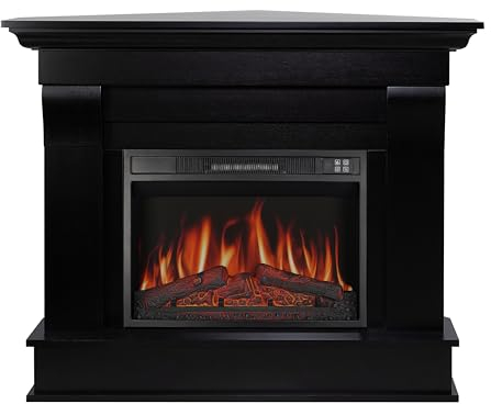 ArtiFlame Chimenea eléctrica de esquina de pie con calefacción ALBION AF23S LED Wenge con sonido, 12 modos de calefacción, temporizador, efecto de llama real, 3 niveles de brillo, control remoto