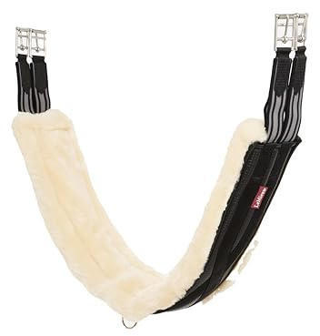LeMieux Fleece Lined Anatomic Girth - Black/Natural - Super Soft Fleece Lining - Elastic Straps - 130cm/52