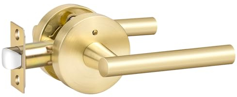 Goldenwarm 1 Pack Gold Door Handles Interior, Brushed Gold Privacy Lever Door Handle, Heavy Duty Interior Bedroom Door Lever Pack, Door Handles for Bathroom