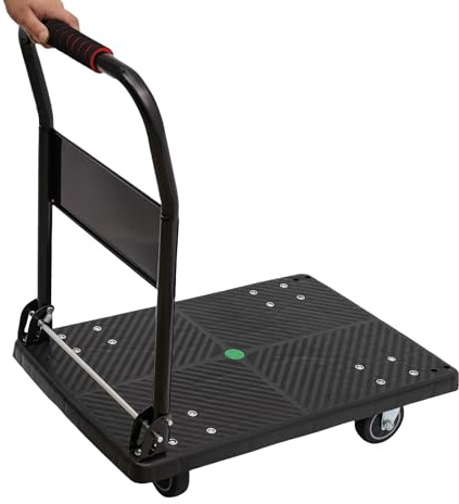 HOARLICN Carro de plataforma con una sola mano plegable con ruedas silenciosas, carro de plataforma de herramientas plano para almacenamiento, distribución y transporte en interiores