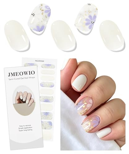 JMEOWIO Nagelfolie Beige Lila Blüte Gel Nagelfolien Selbstklebend Nail Sticker Uv Härtend Dekoration Nageldesign Zubehör