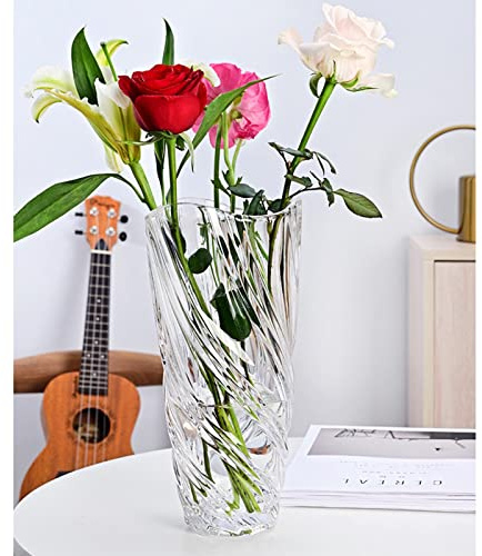 Glass Flower Vase, 24cm Hight Modern Minimalist FlowerVase, Nordic Crystal Decorative Handmade Vase Flower Arrangement Decoration for Home Office Decor, Gift for Wedding Housewarming Party Celebrate