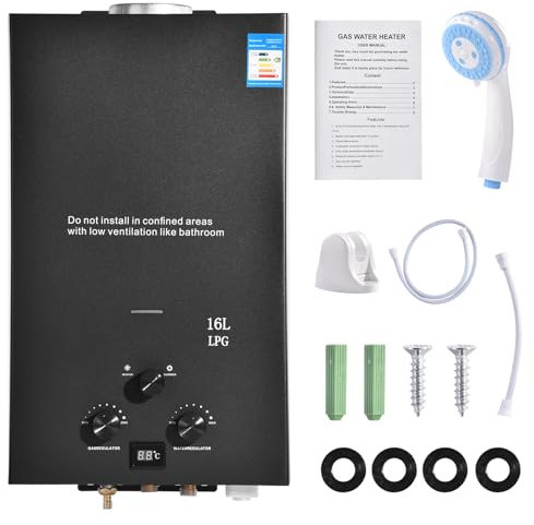 16 LPG Gas Water Heater,32KW Tankless Hot Water Heater,Instant LPG Water Heater with Winter & Summer Modes,Tankless Propane Water Heater for Home Shower Camping Pet Washing Horse Shower