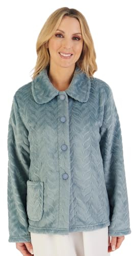 Slenderella Veste de lit boutonnée en polaire à chevrons, Vert, 52-54