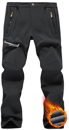 Peakwell Mens Waterproof Walking Trousers Fleece Hiking Pants, Black, 34