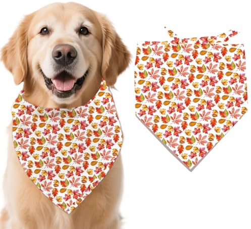 arricraft 1 pc thème de l'automne chien Bandana, feuilles d'automne motif triangle réglable confortable Pet Bibs lavable écharpe de coton foulard pour grand chien 78x39cm (30.7x15.35 pouces)