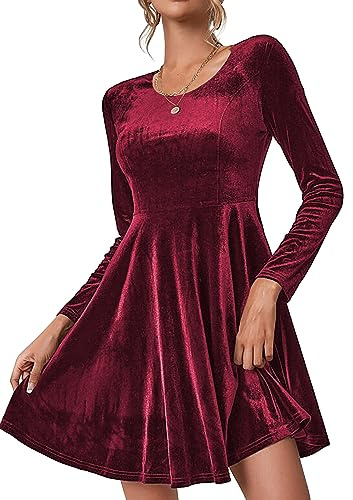 Zeagoo Robe de Soiree Femme Chic et Elegant Robe de Bal Élégante Velours Robe Manches Longues Robe Cocktail Col Rond Robe de fête Moulante XS-2XL