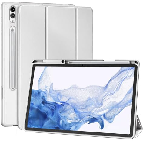 TXWLLIU Hülle für Samsung Galaxy Tab S8 Plus 2022/S7 FE 2021/S7 Plus 2020 12,4 Zoll mit S-Stifthalter, Schlanke Leichte Dreifach Gefaltete Schutzhülle, Automatisches Aufwachen/Schlafen, Grau