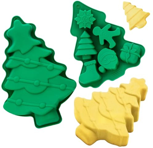 Tbintul 2 Stücke Weihnachten Silikonform, Weihnachtsbaum Kuchenform, Weihnachten Backform, Weihnachts Schokoladenform, Silikon Kuchenbackform, für Backen Muffins Keksen Schokolade Backzubehör