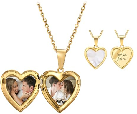 Amsgedhie Personalisierte Foto Halskette für Frauen Herz Anhänger Kette mit Foto für Paare, Mama, Personalisiertes Geschenk zu Weihnachten, Valentinstag