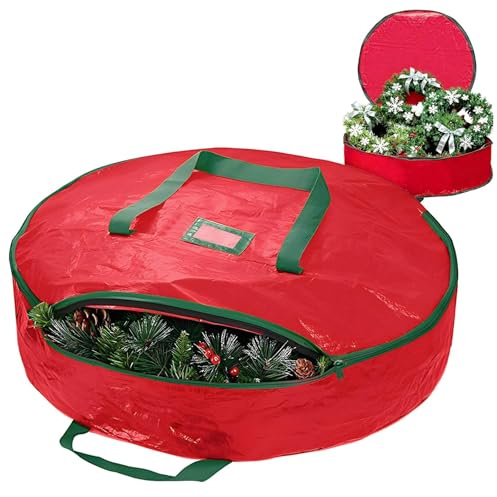 XIMEY Contenitore per Ghirlanda Natalizia, Borsa Portaoggetti Corona Natalizie, Custodia Ghirlanda Natale, Contenitore Corona Natale Impermeabile (Tutto Rosso-30 pollici)