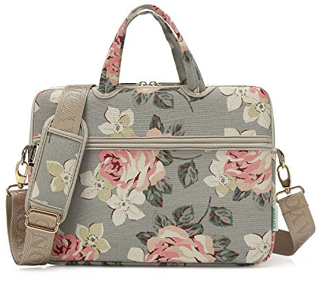 kayond Gray Rose Patten Canvas Laptop Shoulder Messenger Bag Case Sleeve for 15-15.6Inch Laptop and Macbook Pro 15.4 (15-15.6 inch, Gray Rose)