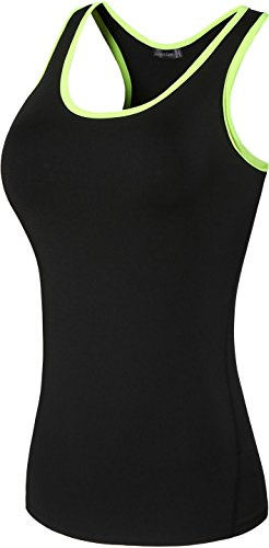 jeansian Löptights för kvinnor, träning, fitness, yoga, snabbtorkande, väst, linne, SWT237, Swt237_black&green, L