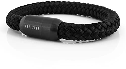 Akitsune Portus Segeltau Armband | Magnetischer Kapselverschluss Armschmuck Damen Anker Herren Maritim - Schwarz