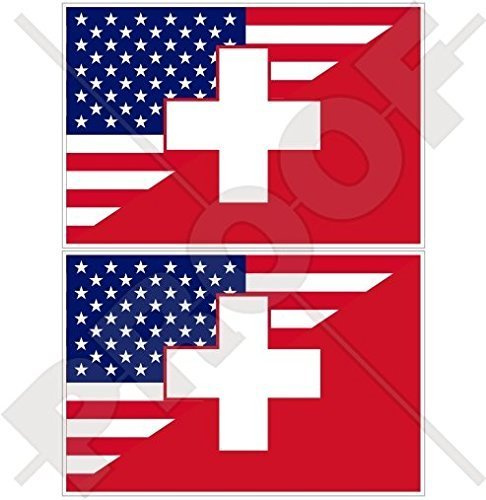 USA Vereinigte Staaten von Amerika und SCHWEIZ, Amerikanisch und Schweizer Flagge, Fahne 100mm Auto & Motorrad Aufkleber, x2 Vinyl Stickers