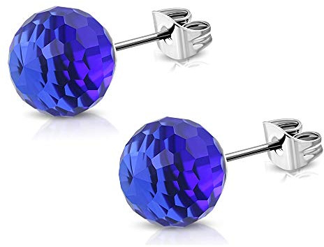 BlackAmazement 2er Set Ohrstecker Ohrringe Kugel Ball Facetiert Kristallperle Diskokugel Silber klar blau rosa türkis klar Regenbogen Damen