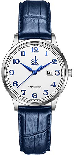 SK Business Classic Women Watch with Genuine Leather Stainless Steel Band Elegant Ladies Watch (Arabic-Leather)