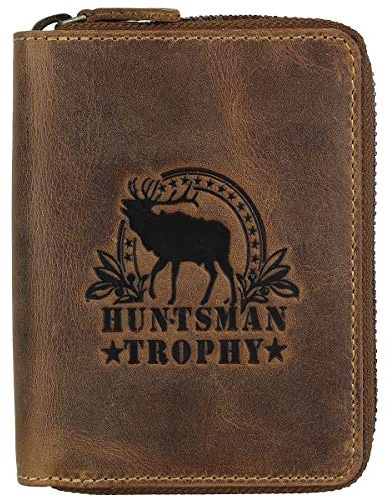 Greenburry Vintage Huntsman Trophy RFID Leder Reißverschluss Geldbörse Portemonnaie Geldbeutel BV-821A-HT-Stag, Farbe:Braun