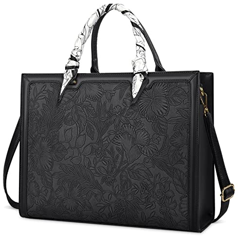 NUBILY Handtasche Damen Shopper Große Schwarz Leder Umhängetasche Elegant Gross Laptop Schultertasche Arbeitstasche Notebooktasche 15.6 Zoll