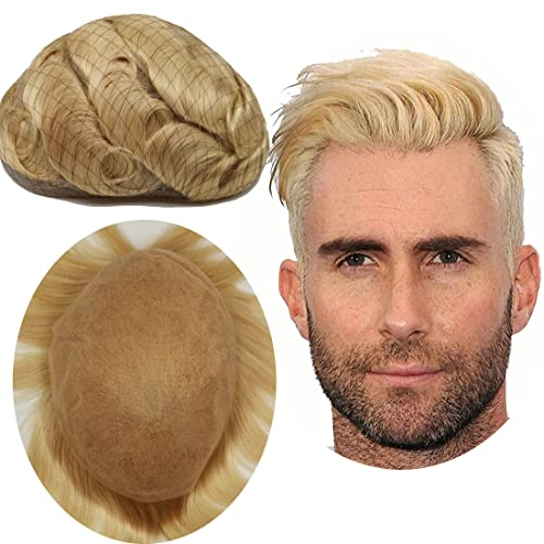 Toupet Cheveux Humains pour Hommes Yanahair Respirant Suisse Dentelle Postiche Base Perruques,8x10 pouces de Densité Moyenne Légère Postiche pour Hommes(#613 Blonde)