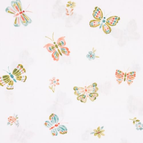 SCHÖNER LEBEN. Baumwollstoff Popeline Digitaldr. Butterflies Schmetterlinge weiß 1,4m