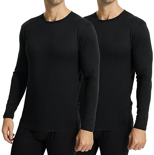 LANBAOSI 2 Pack Thermal Shirts for Men - Crewneck Long Sleeve Thermal Undershirts - Black